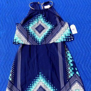 Jessica Simpson Geometric Print Halter Necklace Dress - Size 8